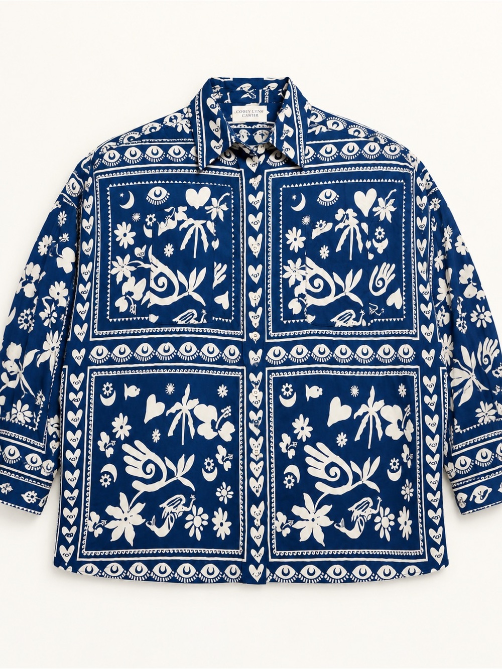 Corey Lynn Calter Navy and White Bandana-Print Button Down Shirt